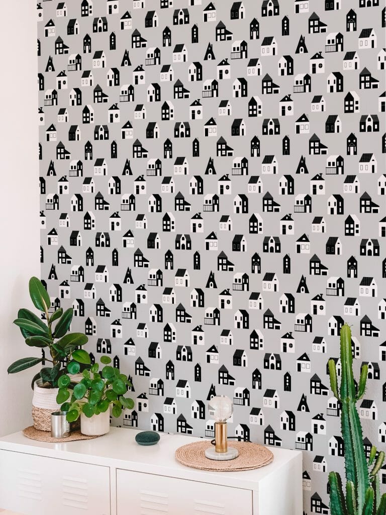 Black And Gray House Pattern Wallpaper Peel And Stick Or Non Pasted