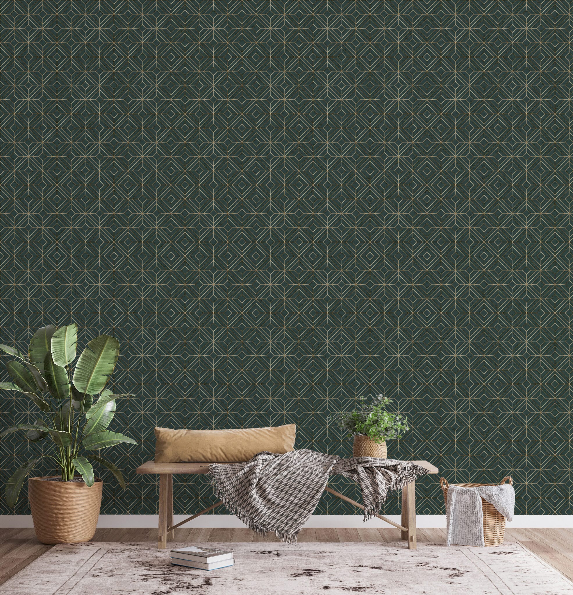 Emerald Green Geometric Wallpaper Peel And Stick Or Traditional