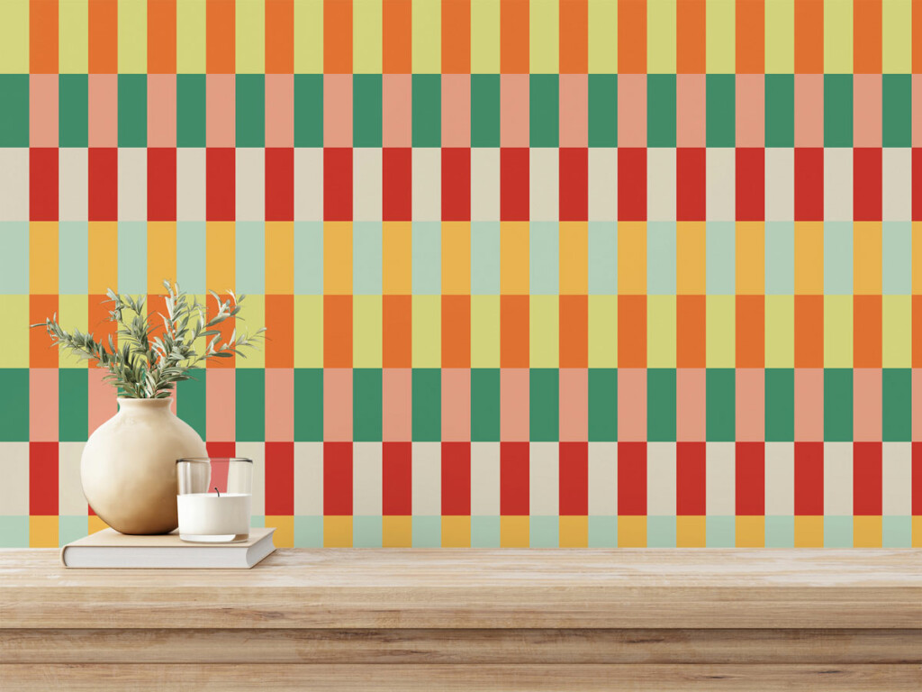 Bright bold geometric groovy galore peel and stick wallpaper for interior
