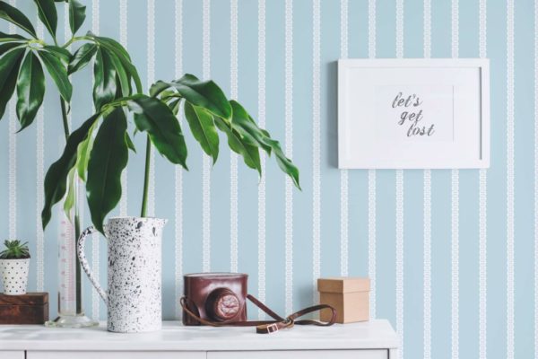 Blue striped peel and stick wallpaper