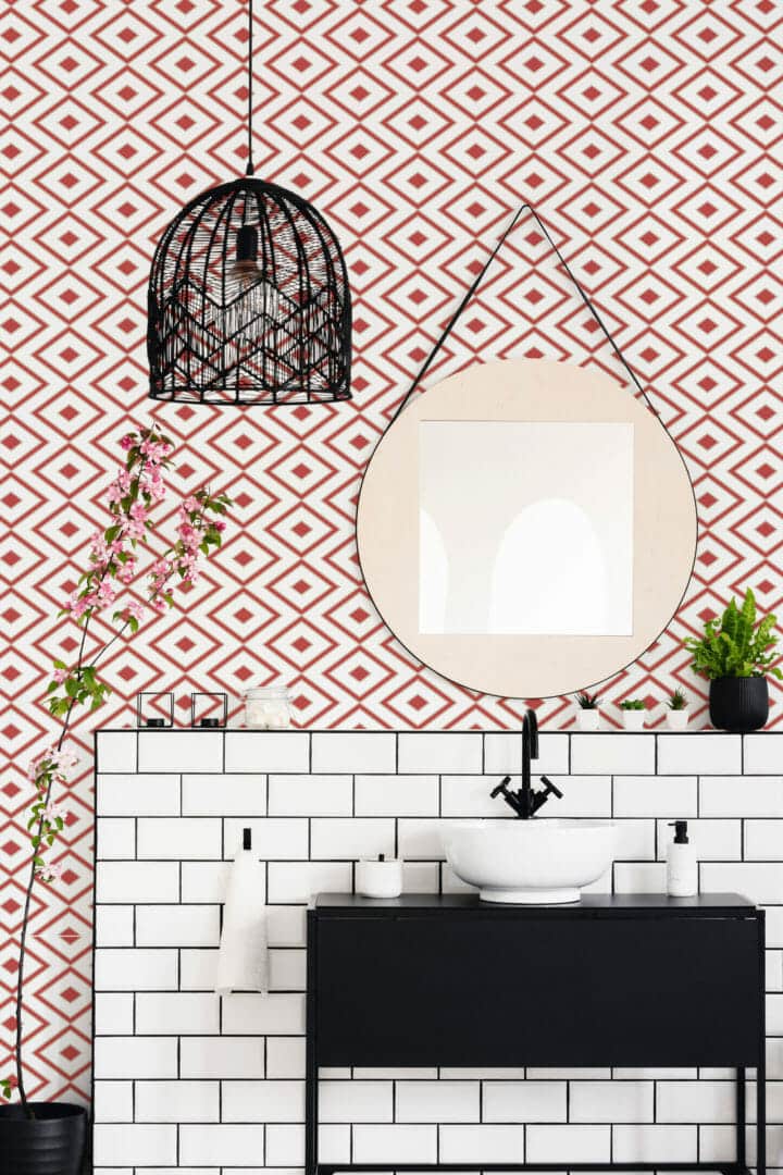 Red rhombus peel and stick removable wallpaper