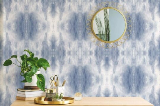 Blue tie-dye peel stick wallpaper