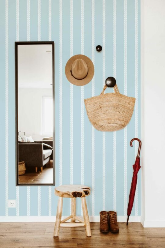 Blue striped self adhesive wallpaper