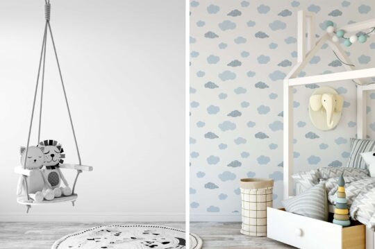 before and after cloud wallpaper nursery wall