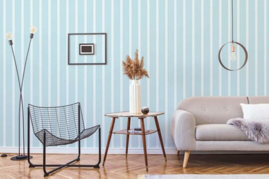 Blue striped temporary wallpaper