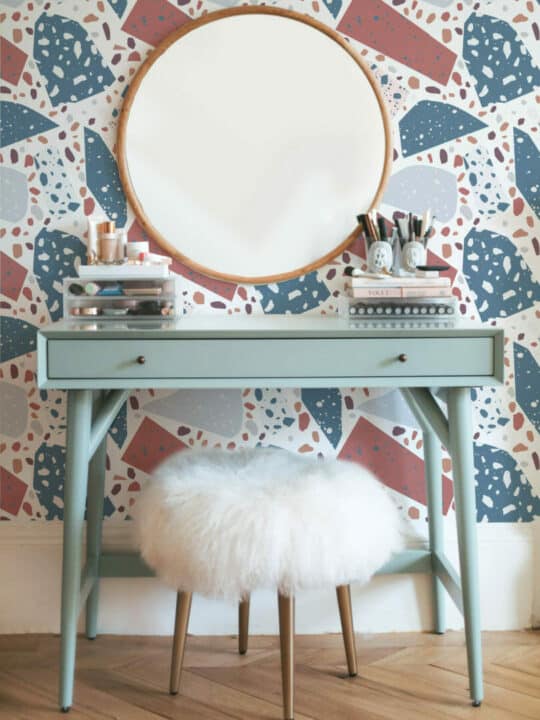 Red and blue terrazzo peel and stick removable wallpaper