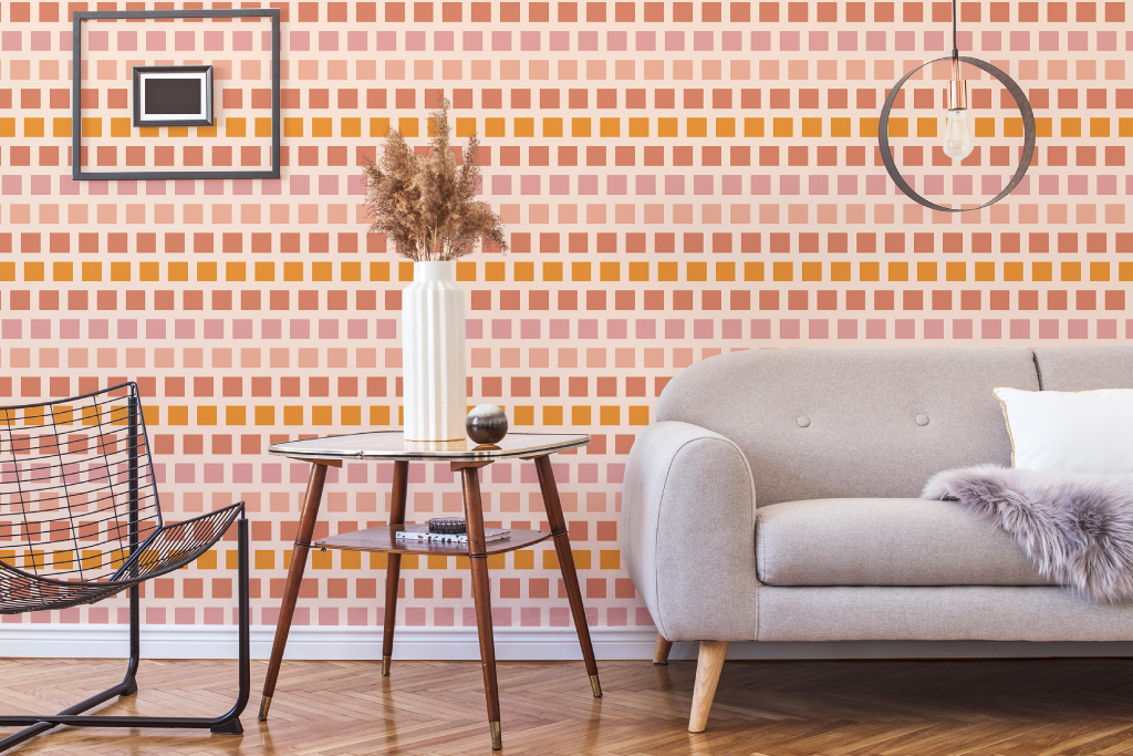 Bold terracotta tints on a peel-and-stick wallpaper design