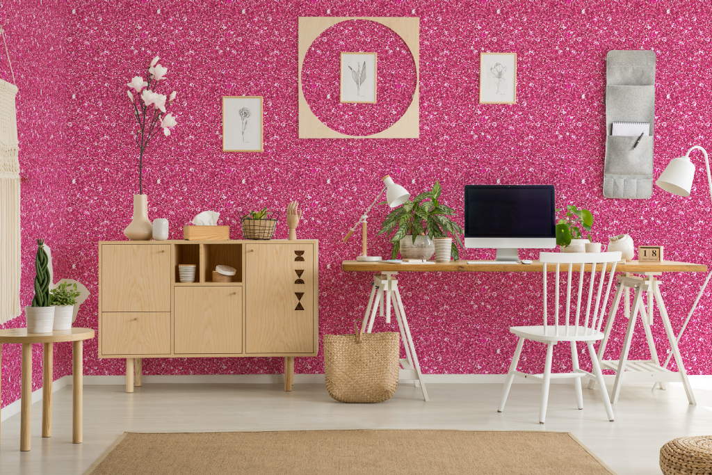 Modern Abstract Neon Pink Glitter Wallpaper by Eclectic