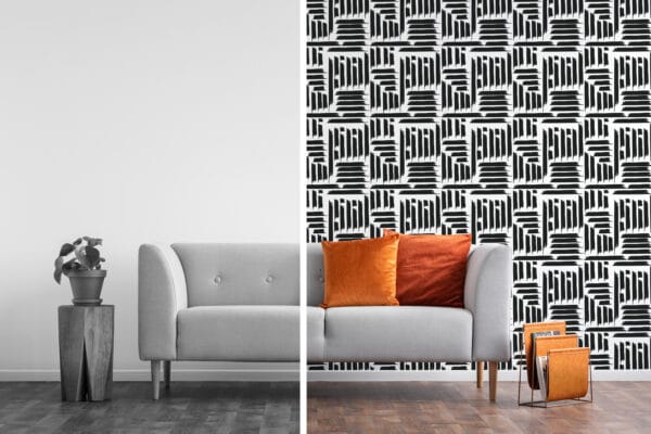 black and white modern unpasted wallpaper