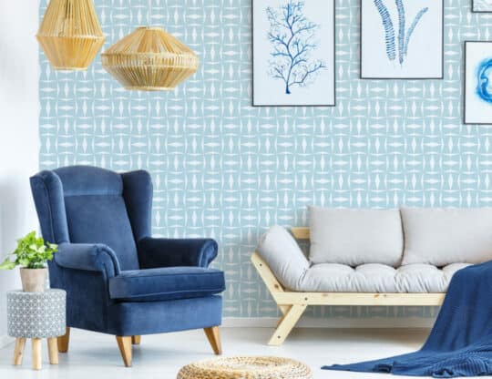 Blue geometric peel stick wallpaper