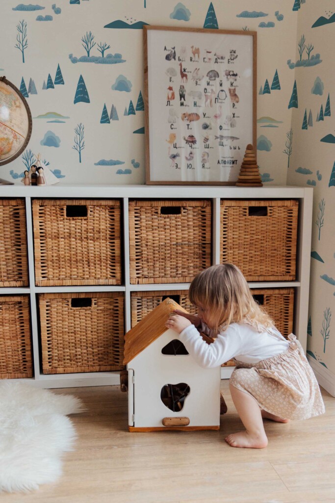 Blue and white Winter Forest removable wallpaper from Fancy Walls