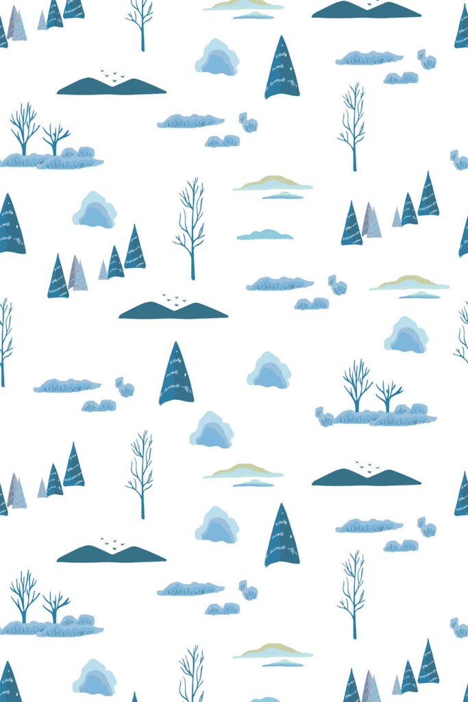 Blue and white Winter Forest wallpaper for walls by Fancy Walls