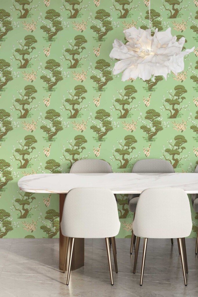 Fancy Walls removable wallpaper featuring green floral pattern for dining room walls