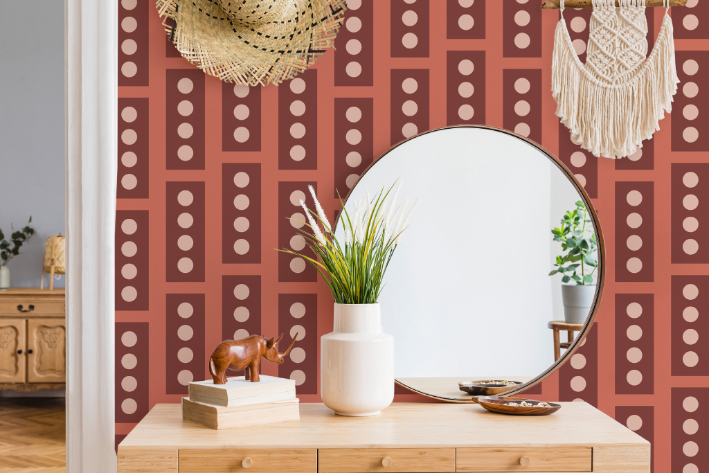 Stylish terracotta wallpaper highlighting the trending earthy hue.