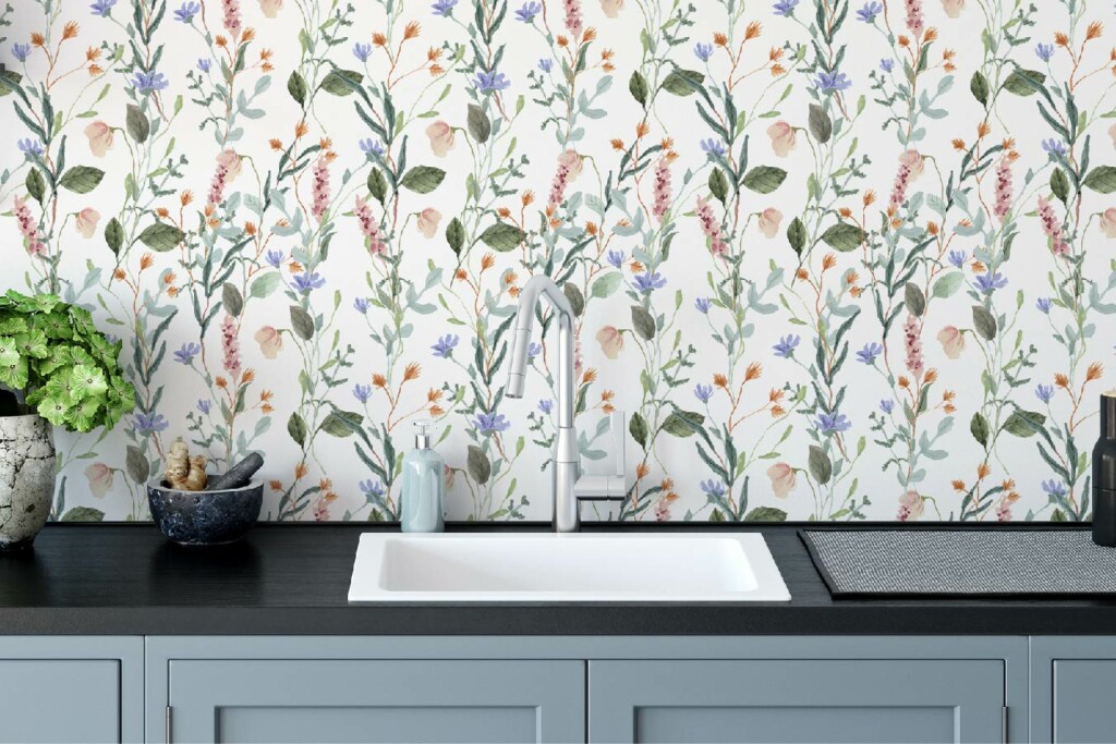 Beautiful soft aesthetic spring flower peel and stick or unpasted wallpaper for walls by fancywalls