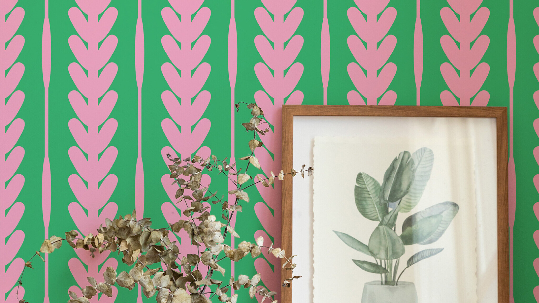 Eclectic Pink leaf maximalist peel and stick wallpapers