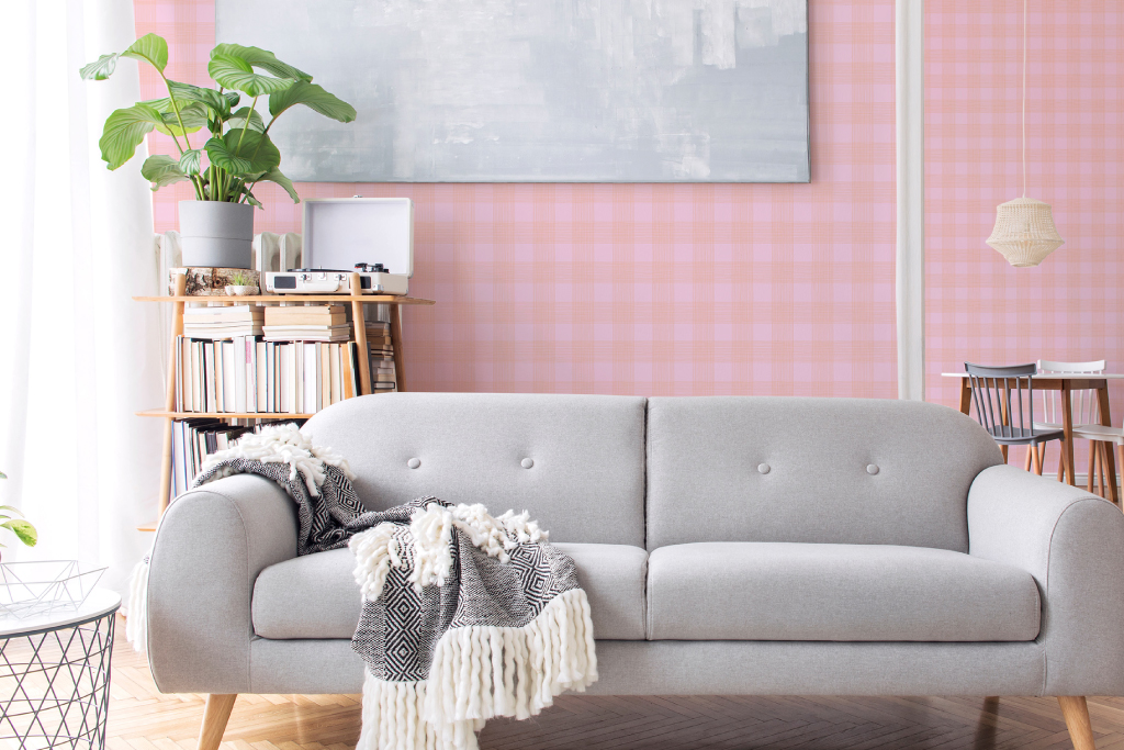 pink plaid dollhouse inspired wallpaper