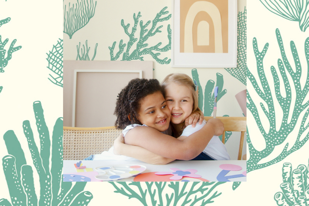 Happy kids on a nautical wall mural background