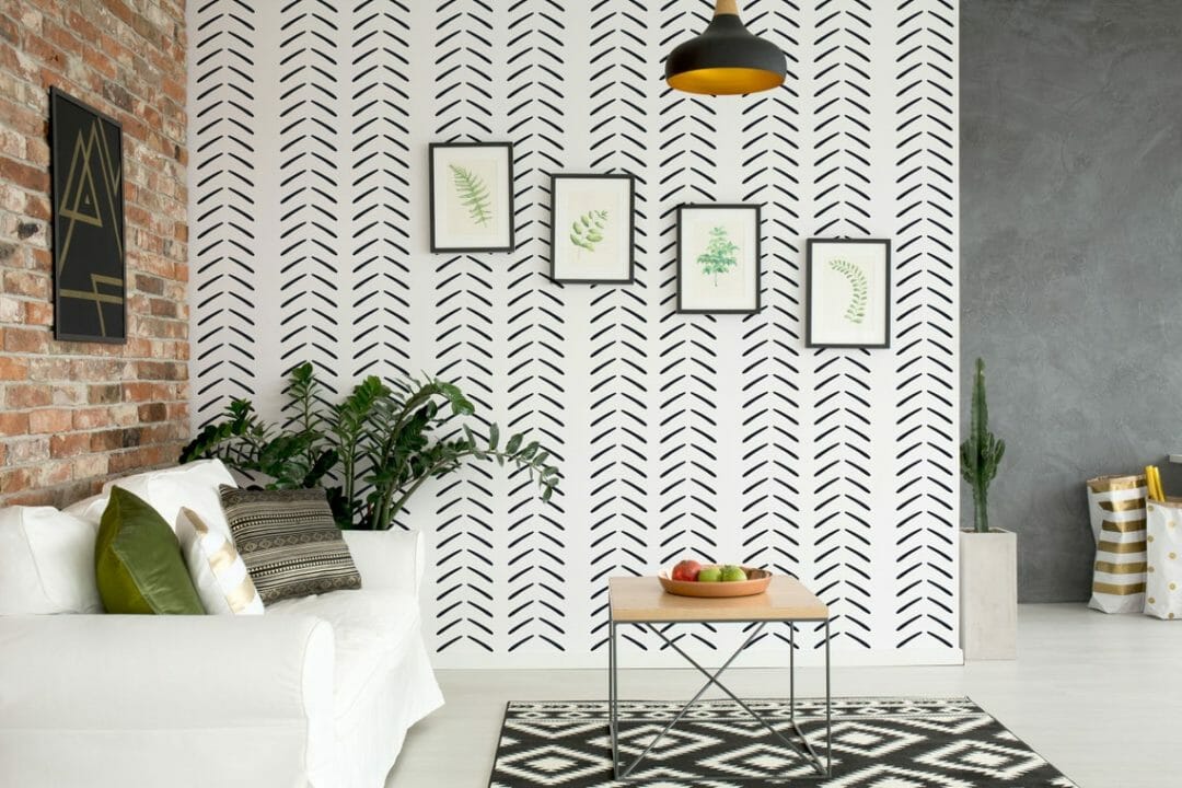 Black and white minimal herringbone wallpaper | Fancy Walls