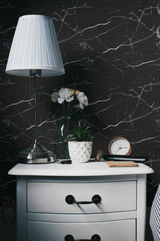 Black marble peel and stick wallpaper