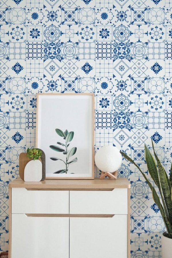Mediterranean tile peel and stick wallpaper