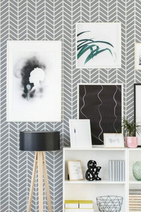 Gray and white chevron self adhesive wallpaper