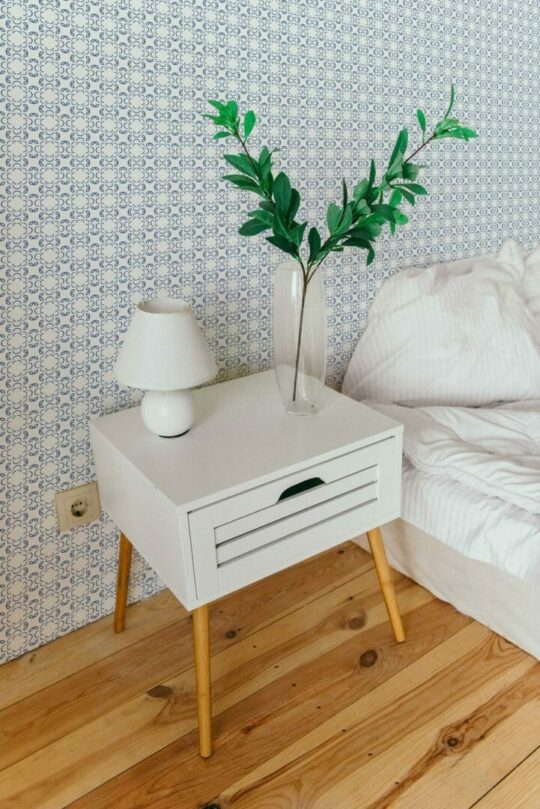 Blue and white geometric floral stick on wallpaper