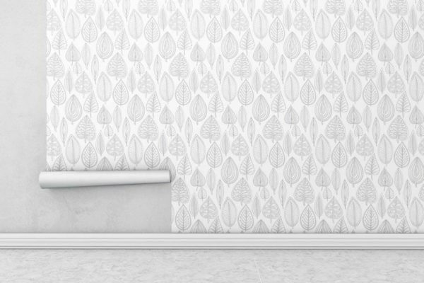 Gray Scandi leaf peel and stick removable wallpaper