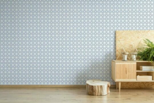 Blue and white geometric floral peel and stick removable wallpaper