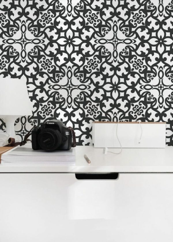 Black and white eclectic self-adhesive wallpaper