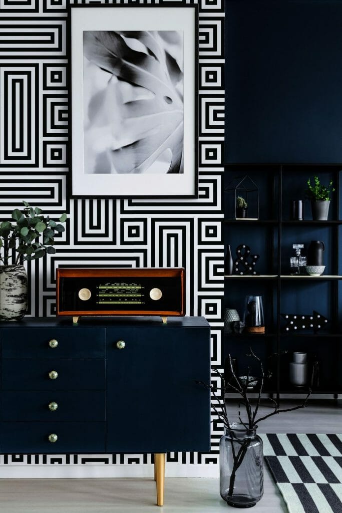 Black and white retro geometric wallpaper - Peel and Stick or Non-Pasted