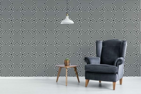 Black and white retro geometric Wallpaper - Peel and Stick or Non-Pasted