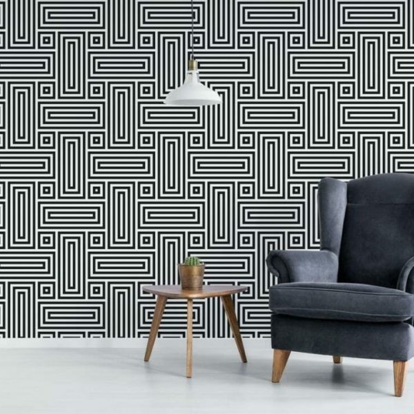 Black and white geometric figure peel and stick wallpaper
