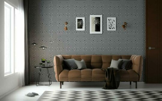 Black and white retro geometric peel stick wallpaper