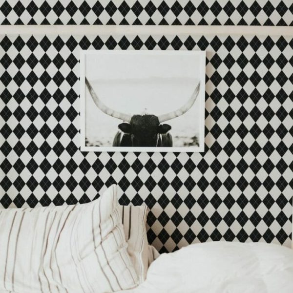 Black and white harlequin unpasted traditional wallpaper
