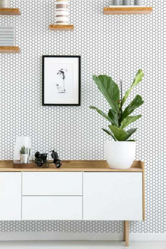 Black and white honeycomb self adhesive wallpaper