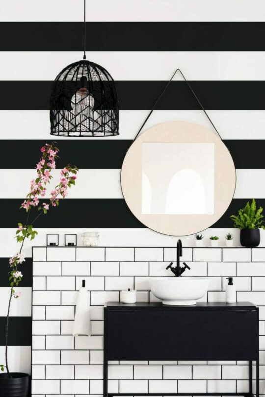 Black and white striped stick on wallpaper