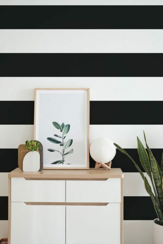 Black and white striped self adhesive wallpaper