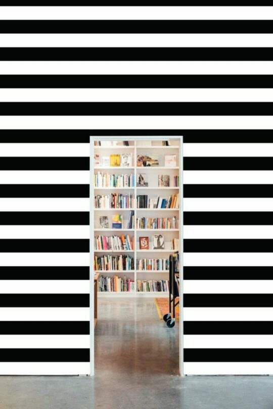 Black and white striped peel and stick wallpaper