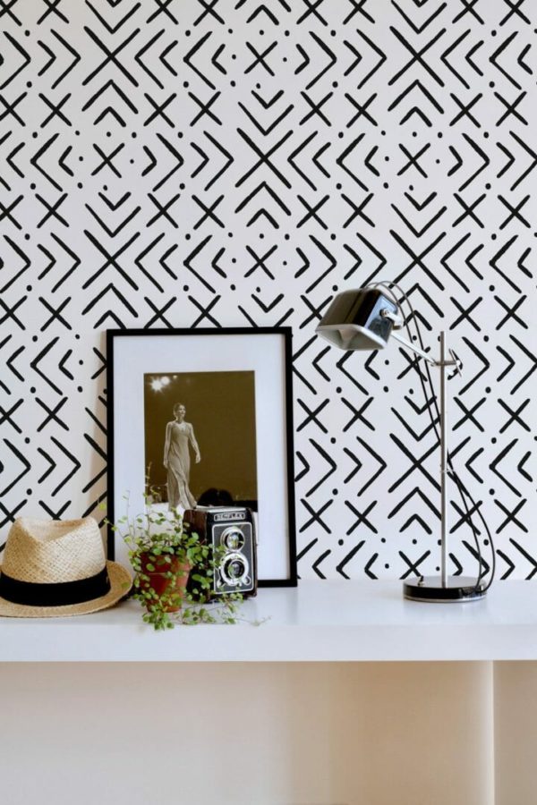 Black and white ethnic peel and stick wallpaper