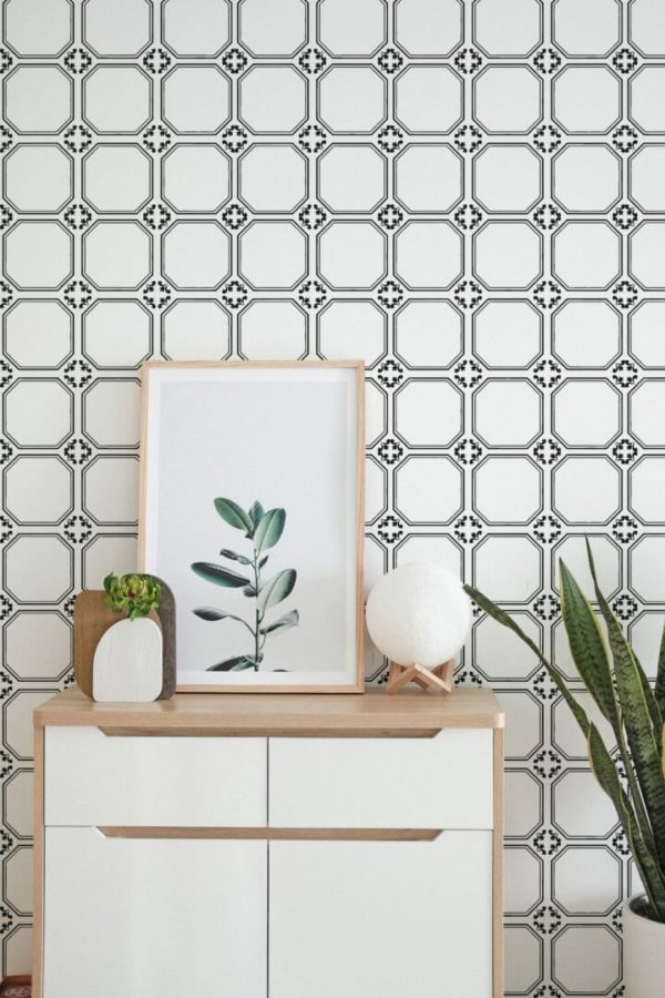 Black and white faux tile wallpaper for walls