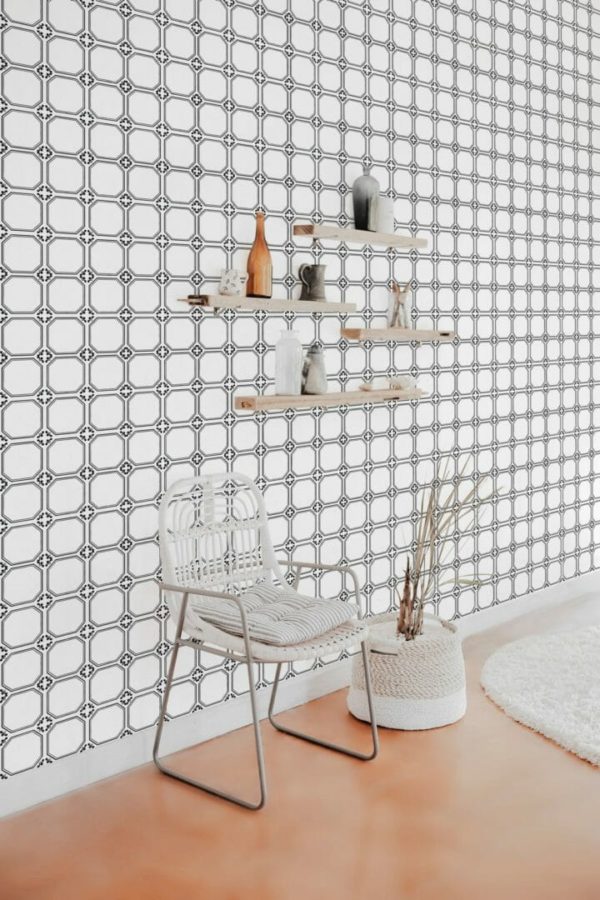 Black and white faux tile temporary wallpaper