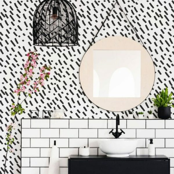 black and white brush stroke self-adhesive wallpaper
