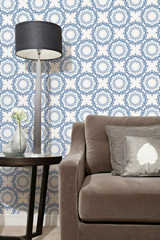 Blue Moroccan peel and stick wallpaper