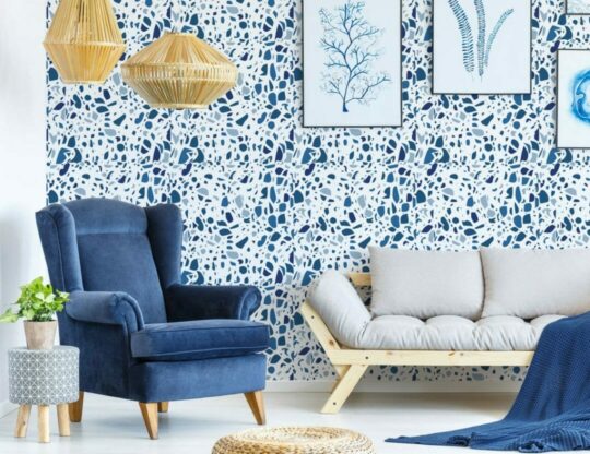 Blue terrazzo self adhesive wallpaper