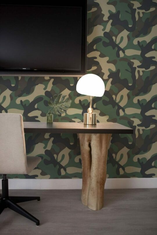 Camouflage peel and stick wallpaper