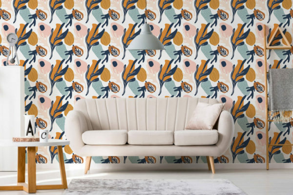Multicolor abstract leaf peel and stick removable wallpaper