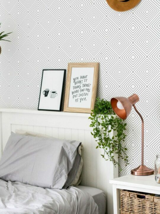 Black and white seamless geometric peel and stick wallpaper