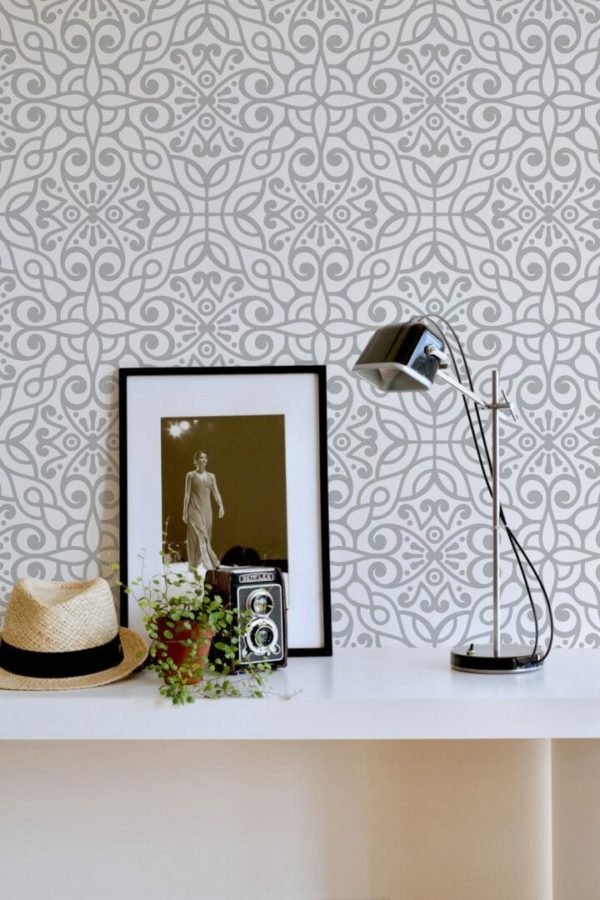 Geometric ornament peel and stick wallpaper