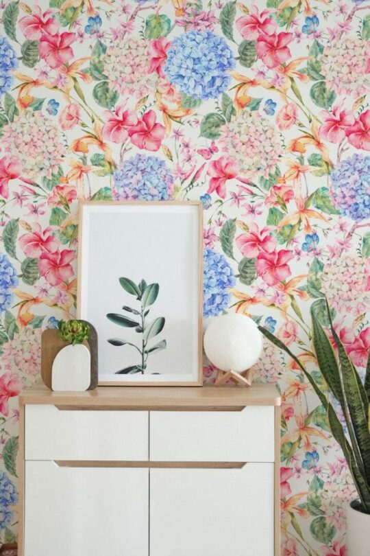 Bright floral wallpaper for walls